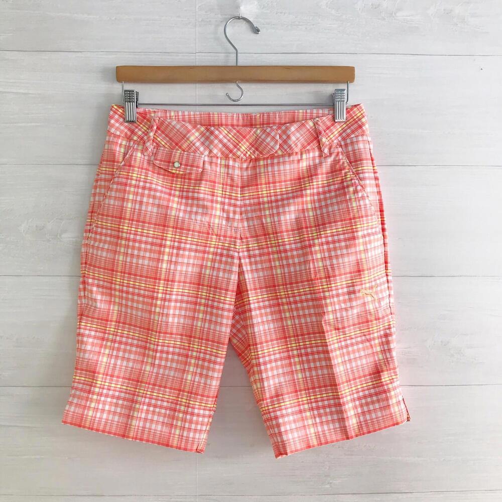 NWT Puma Cell - Plaid tech hot coral bermuda shorts, sz 4